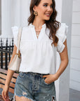 Eileen Ruffle Accent Flutter Sleeve Notch Neck Top