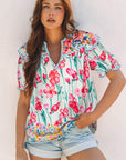 Greta Floral Split Neck Short Sleeve Blouse