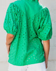 Eyelet Embroidered Puff Sleeve Blouse