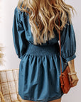 Vera 3/4 Sleeve Shirred High Waist Buttoned Dress