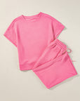 Solid Textured T-Shirt and Drawstring Pants Set