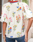 Floral Contrast Puff Sleeve Blouse