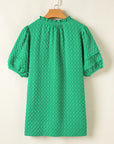 Kalani Textured Puff Short Sleeve Notched V Neck Top