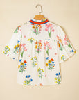 Floral Contrast Puff Sleeve Blouse