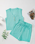 Lina Ribbed Button Tank Top and Shorts Set