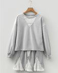 Lace Patchwork Pullover and Drawstring Skort Set
