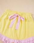 Ruffle Trim Patchwork Pullover and Shorts Set