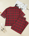 Plus Size Christmas Plaid Shirt and Pants Pajama Set