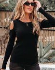 Amaya Ribbed Knit Cold Shoulder Sweater