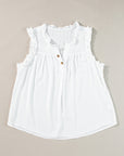 Savan Button Split Neck Ruffled Trim Tank Top