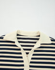 Stripe Collared V-Neck Long Sleeve Top