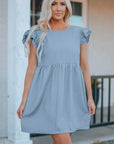 Ellis Flutter Sleeve Ruched Denim Casual Dress