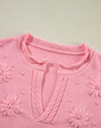 Ashlynn Flower Detail Knitted Notched Neck Sweater
