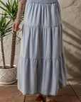Denim Smocked Tiered Maxi Skirt