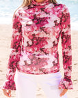 Floral Mesh Mock Neck Blouse