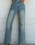 Amyra Double Button Patch Pocket Flare Leg Jeans