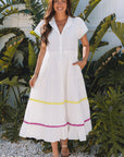 Aleah Rickrack Trim Short Sleeve Long Dress