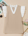 Serena Contrast V Neck Ruffled Textured Knit Top