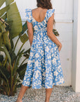 Henley Floral U Neck Flutter Shoulder Tiered Midi Dress