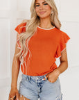 Marilyn Contrast Trim Ruffle Sleeve Knitted Top