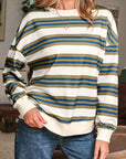 Stripe Crewneck Drop Shoulder Sweatshirt