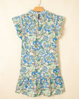 Floral Pleated Ruffle Sleeve Dress