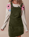 Solid Corduroy Front Pocket Sleeveless Overall Dress