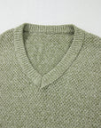 Solid Eyelet V-Neck Drop Shoulder Sweater
