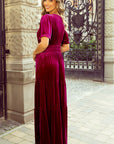 Katherine Velvet Short Sleeve Shirred Waist Tiered Dress