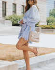 Irene Pleated Ruffled Tie Waist Buttons V Neck Romper