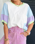 Purple Colorblock Patchwork Oversized T Shirt