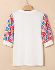 Floral Patchwork Puff Sleeve Blouse