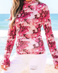Floral Mesh Mock Neck Blouse
