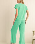 Solid Corded Short Sleeve T Shirt And Wide Leg Pants Set