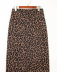 Leopard Denim Frayed Hem Midi Skirt