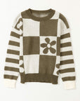 Checker Floral Stripe Patchwork Sweater