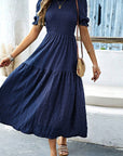 Smocked Short Sleeve Midi Dress