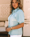 Dorothy Distressed Bubble Sleeve Denim Shirt