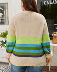 Plus Size Colorblock Crochet Open Front Cardigan