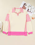 Plus Size Stripe Colorblock Collared Drop Shoulder Top