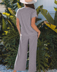 Solid Corded T-Shirt and Pants Set