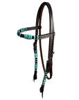 Turquoise Rawhide Dark Leather Browband Headstall