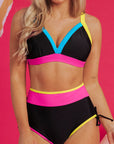 Itzel Drawstring Side V Neck High Waist Bikini Set