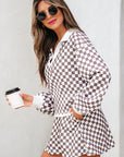 Checker Long Sleeve Top and Drawstring Mini Skirt Set