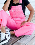 Hot Pink Distressed Overalls