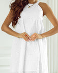 Gloria Boho Eyelet Pattern Halter Neck Sleeveless Dress