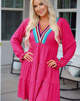 Lyra Crochet V Neck Long Sleeve Mini Dress