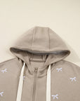 Bow Embroidered Zip-Up Hoodie