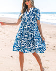Halle Ricrac Trim Split Neck Floral Loose Dress