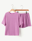 Solid Corded Short Sleeve Tee and Shorts Set